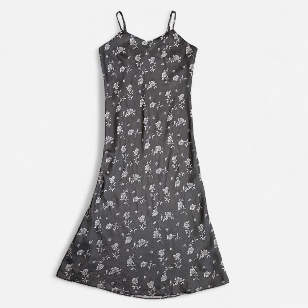 VTG Y2K Delicate Treasures Grey / Silver Floral Romantic Dark Feminine Maxi Slip - Picture 6 of 8